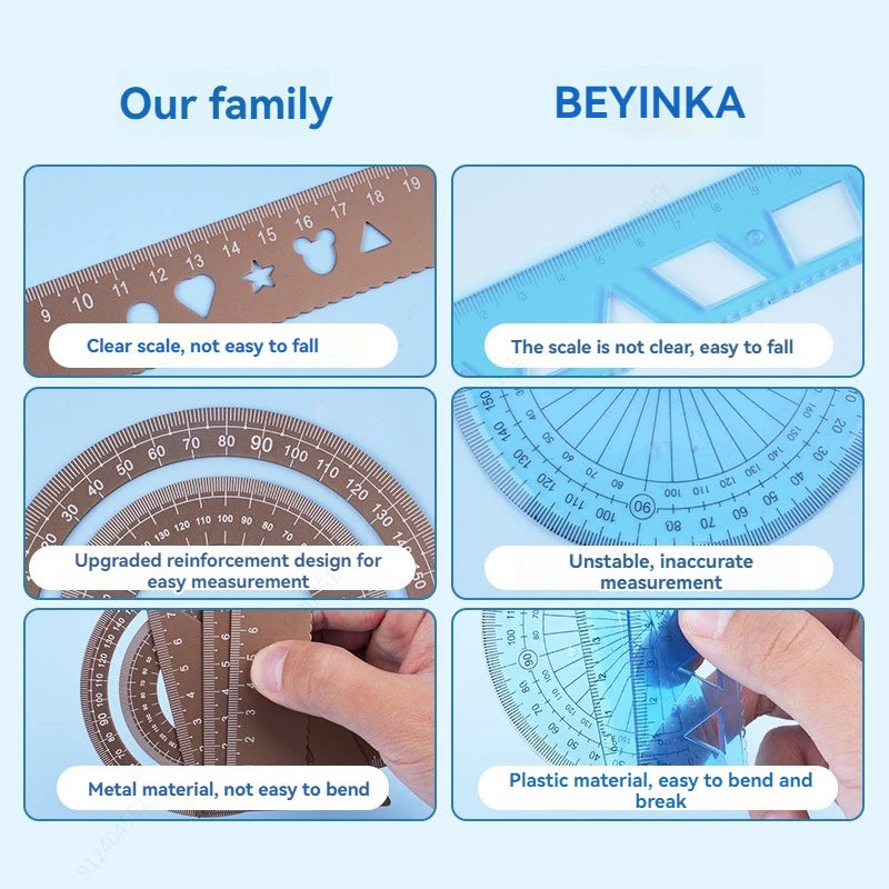 4 In 1 Aluminum Alloy Ruler Stationery Set Aluminum Alloy Multifunctional Combination Ruler for Drawing Ruler Set Qme