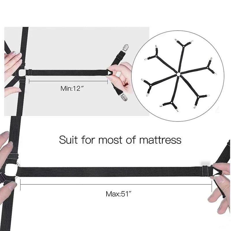 12 Clips Adjustable Elastic Bed Sheet Holder Mattress Clip Fasteners Cover Blankets Non-Slip Fixing Strap Grippers Black/White Qme