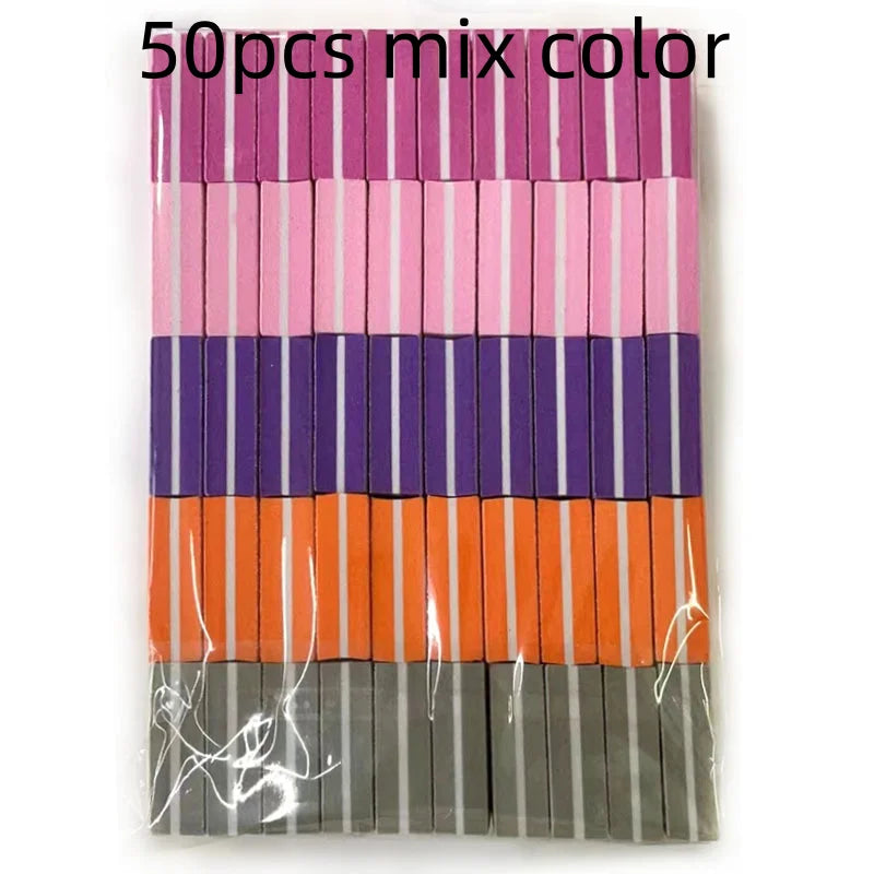 10/50/100pcs mix Double-sided Mini Nail File Blocks Colorful Sponge Nail Polish Sanding Buffer Strips Polishing Manicure Qme 50pcs mix color