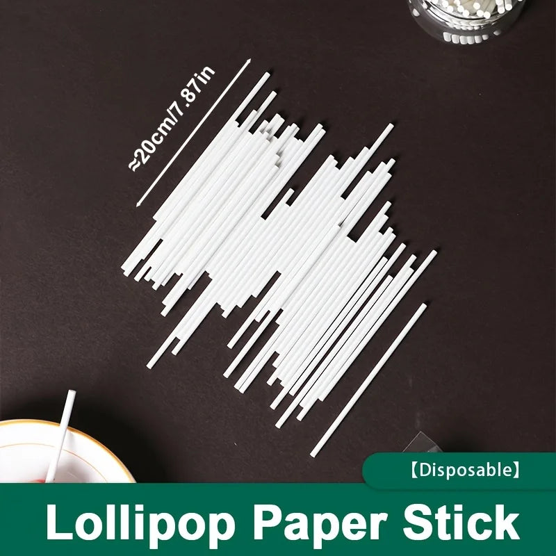 100pcs, Disposable White Kraft Paper Cake Pop Sticks - Perfect for Cake Decorating, Party Weddings, Desserts, Qme Length 20cm 7.87in