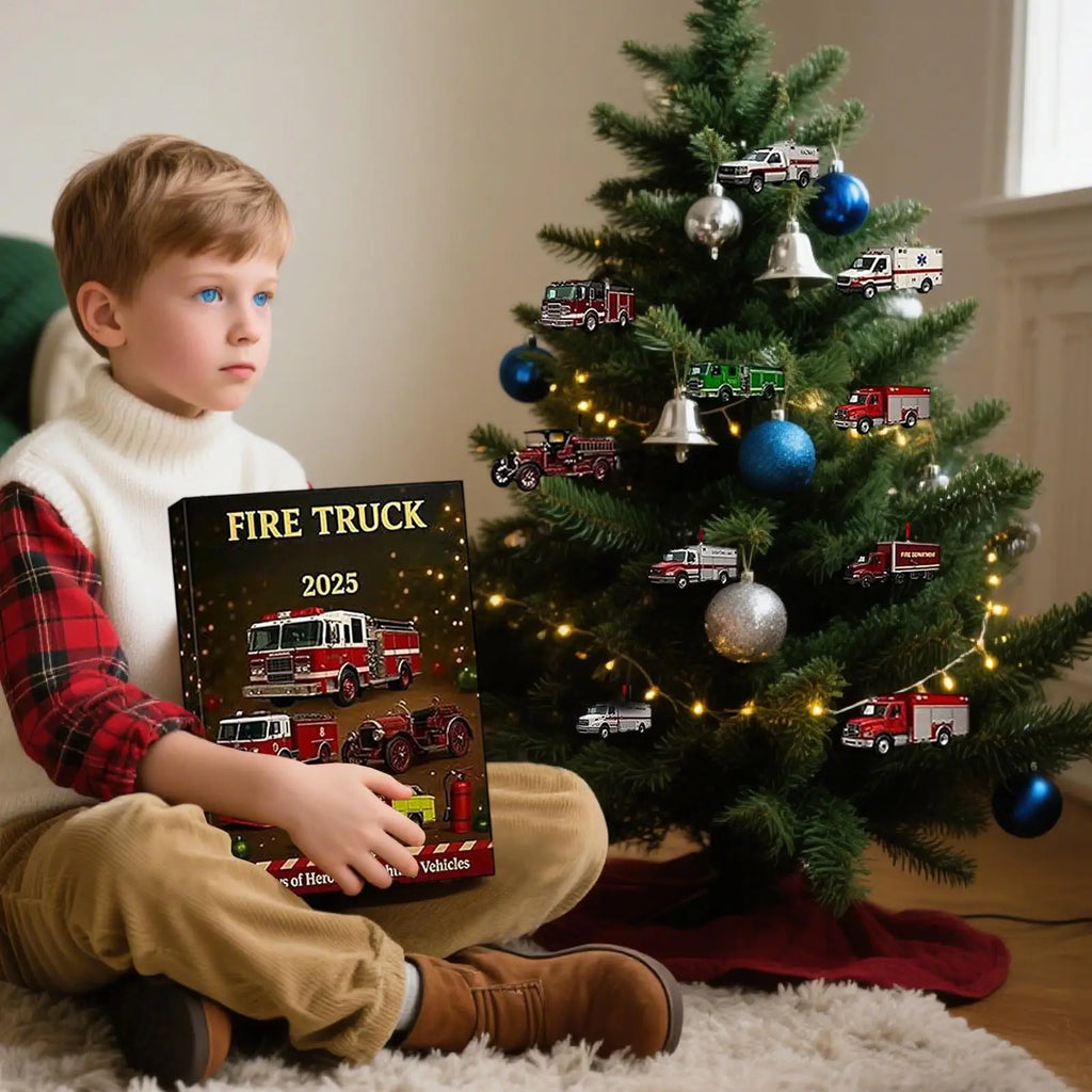 Fire Truck Advent 24 Days Firefighting Vehicle Ornaments Countdown Qme
