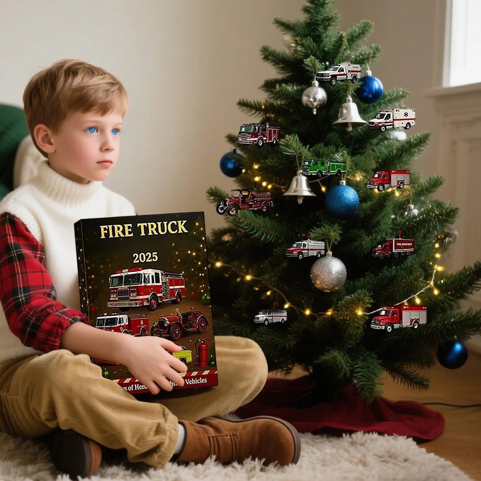 Fire Truck Advent 24 Days Firefighting Vehicle Ornaments Countdown Qme