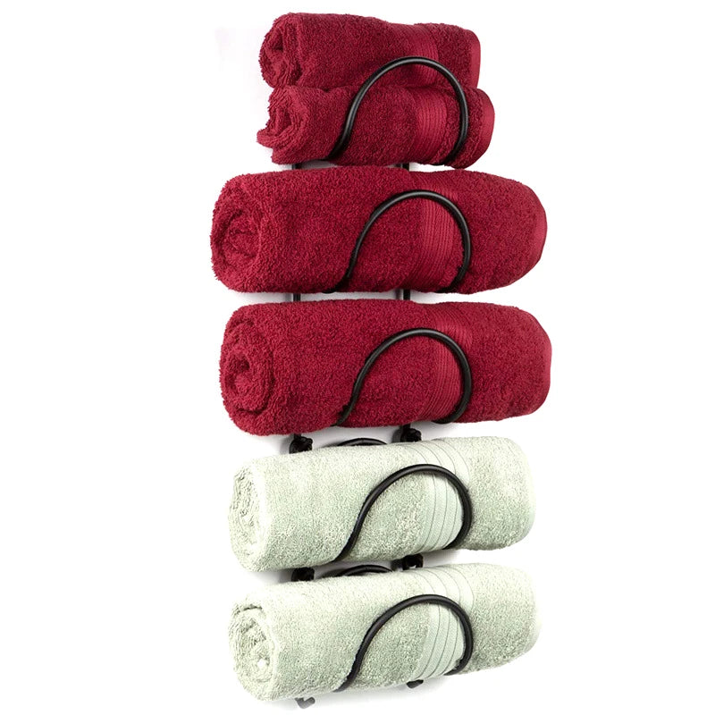Curved Finish Bathroom Organizer Wrought Iron Metal Towel Rack Wall Qme