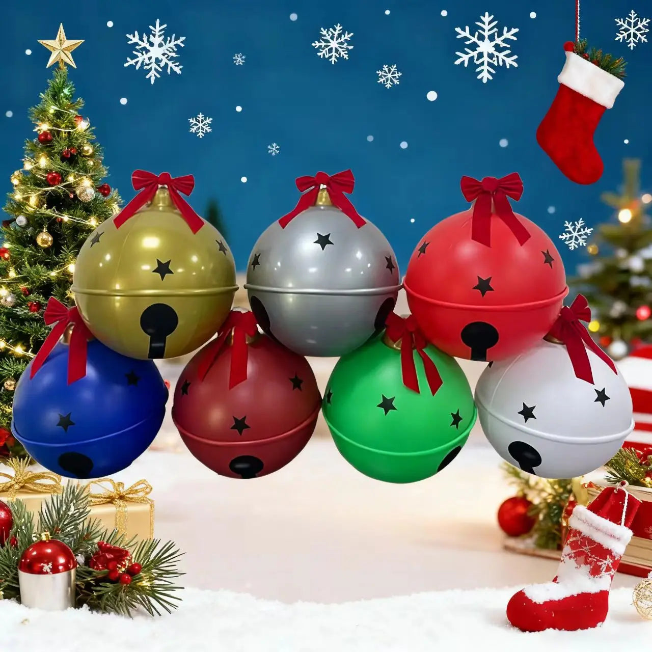 Large Christmas Ball Ornament Inflatable Bell Extra-Large Christmas Tree Decoration Outdoor Balloon Festive Holiday Decor Qme