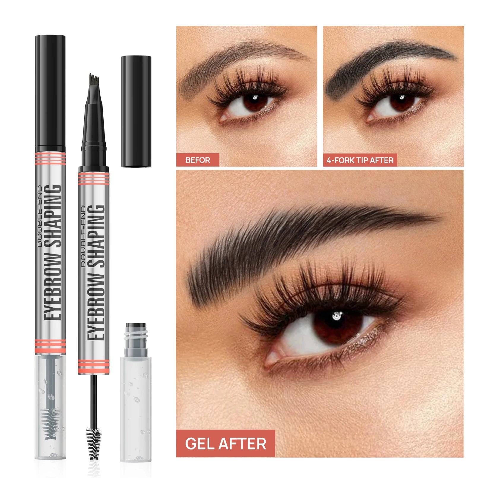 Four-pronged eyebrow pencil, four-end, long-lasting, non-smudged, water-resistant, anti-smudged eyebrow pencil Qme