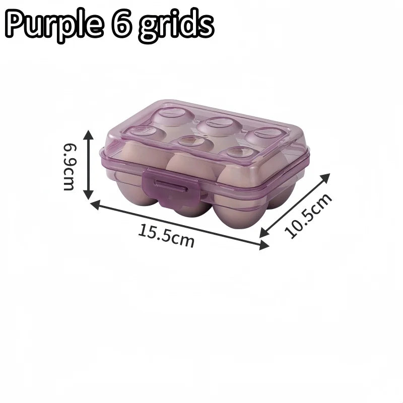 1pc Portable 6/15/24 Grid Egg Storage Box with Lid Durable Plastic Egg Storage Box Anti-collision Space-saving Egg Tray Qme Purple 6 grids