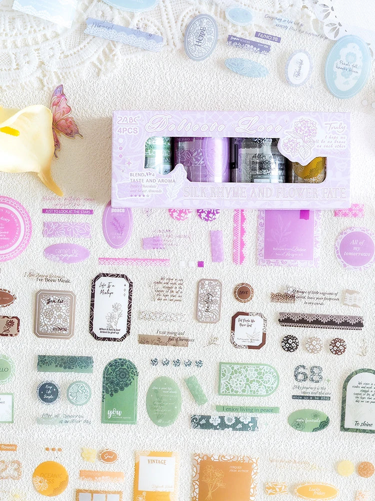 2m/4Rolls Cartoon Label Die cutting Tape Cute Literary INS Style Journal Handbook Tapes Creative DIY Dairy Collage Stationery Qme 2B Die cutting Tape Set
