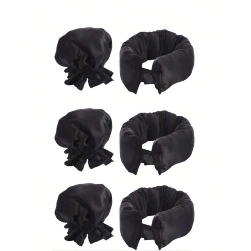 2 4 Satin Heatless Curling Overnight Curl Blowout Rods Soft Hair Qme 6Pcs Black