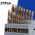 A02F-Cobalt Drill Bits Set M35 High Speed Steel Twist Jobber Length For Hardened Metal, Stainless Steel, Cast Iron Qme As Shown 21Pcs