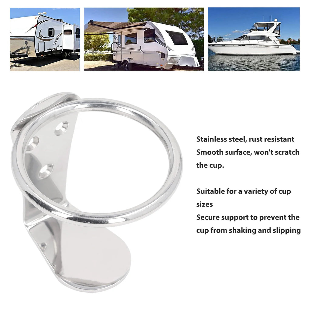 Boat Drink Holder Stainless Steel Rustproof Wall Mount Single Boat Drink Mug Holder for RV Yacht Ringlike Boat Cup Holder Qme