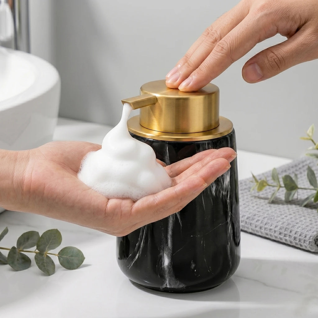 Luxury Marble Pattern Foaming Soap Dispenser Refillable Hand Soap Pump Bottle for Bathroom Kitchen Hand Washer Container Home Qme