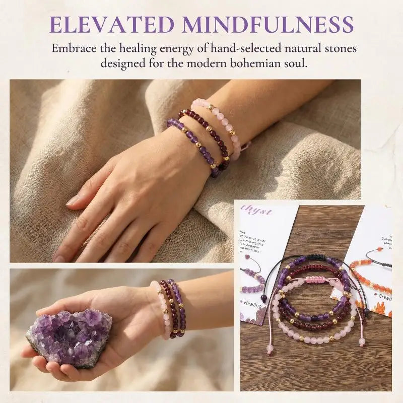 4mm Hematite And Natural Stone Bead Braided Adjustable Bracelet Suitable For Men And Women Daily Wear Holiday Gift Jewelry Qme