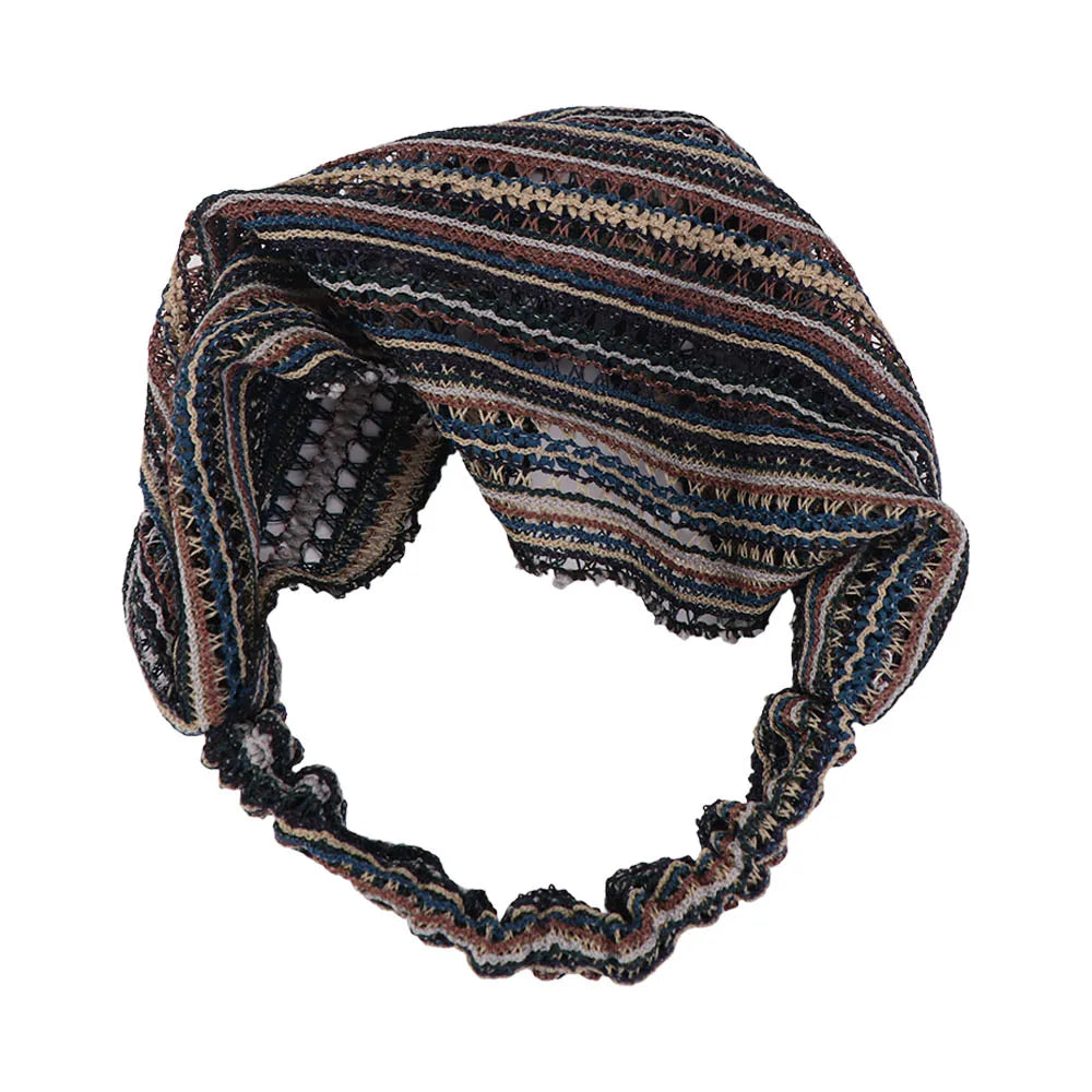 Retro Pearl Women Head Wraps Multicolor Wide-brimmed Turban Headband Qme black