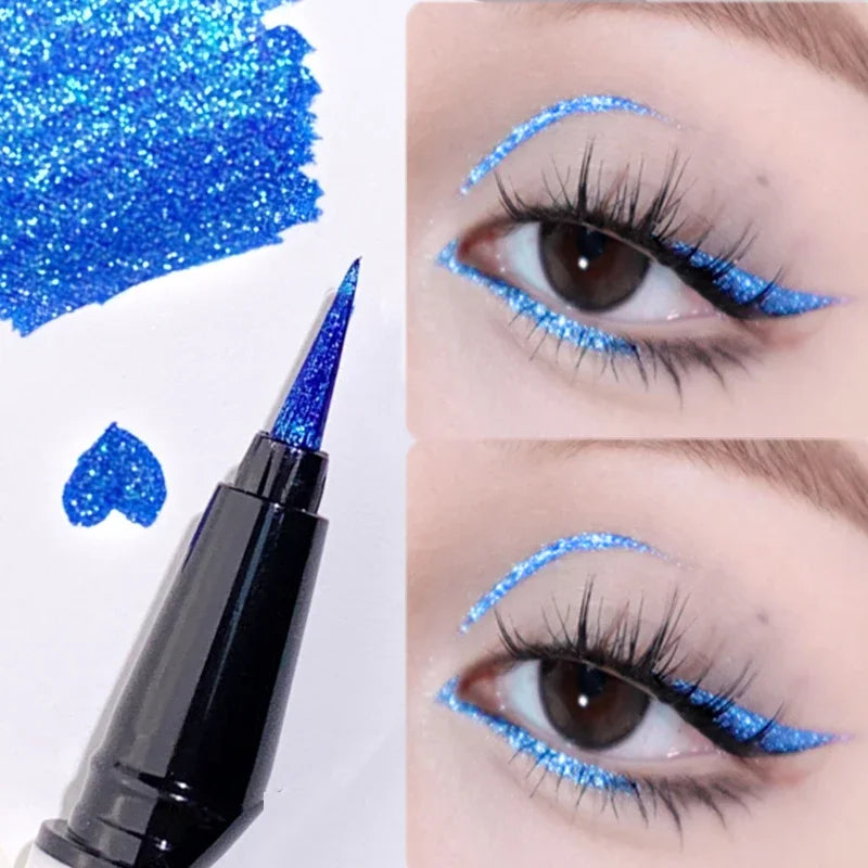 Liquid Aurora Blue Shiny Eye Liner Pen Glitter Phosphorescence Pigment Waterproof Shimmer Sparkling Eyeliners Diamond Eye Makeup Qme