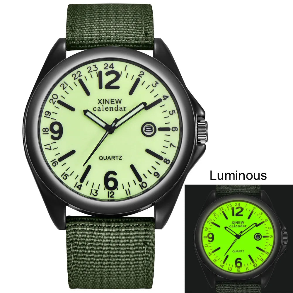 Man’s Luminous Fashion And Casual Versatile Canvas Strap Calendar Quartz Watch Basic Simple No Waterproof Black Round Dial Reloj Qme