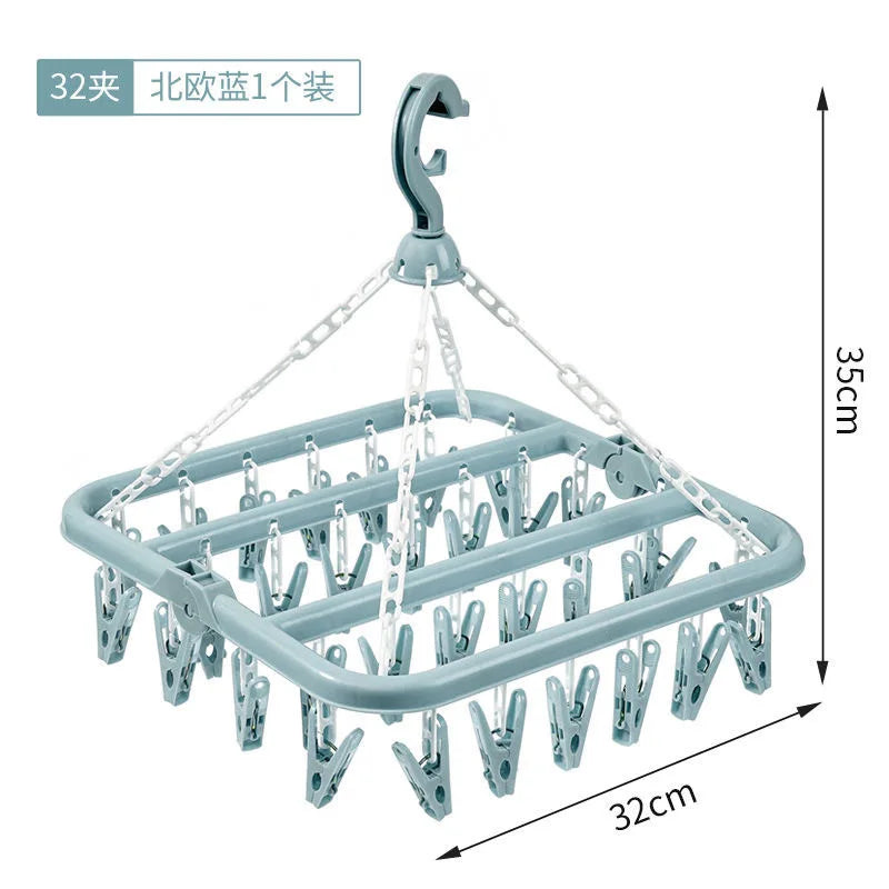 Folding Hangers Multi-Functional Windproof Socks Clip Drying Hangers Household Plastic Clothing Socks Drying Hangers Qme blue