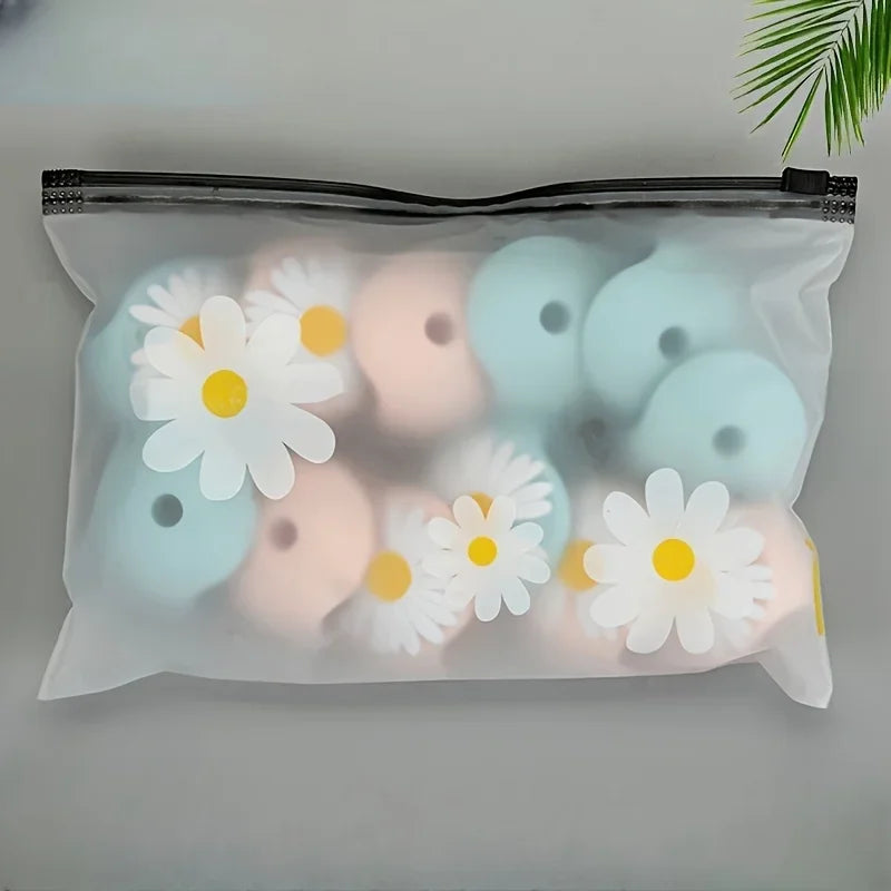 10pcs,Zipper Bag Small Daisy Bag Packaging Translucent Frosted Pull Edge Storage Bag Hair Ring Pencil Bag Qme
