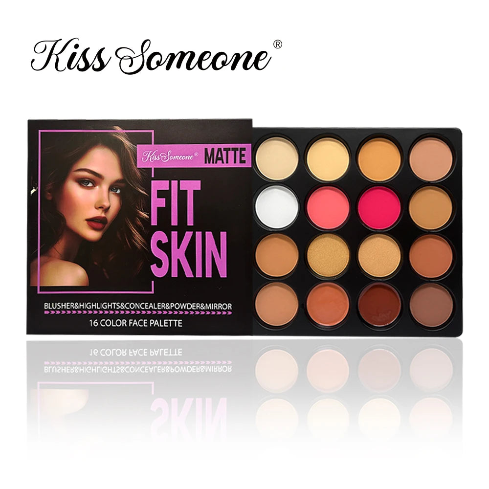 16 Colors Blush Contour Highlighter Makeup Palette , Matte Face Blush Powder for Cheek, Bright Shimmer Bronzer Professional Faci Qme