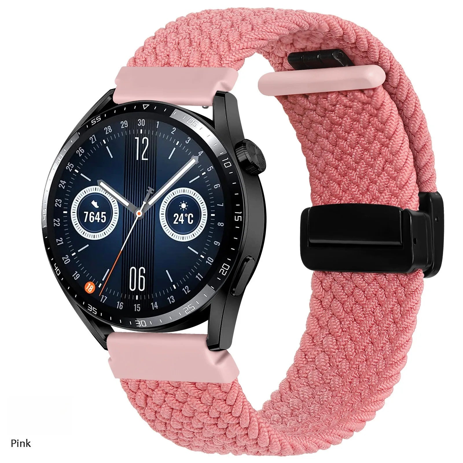 A Adjustable Nylon Braided Watch Strap with Folding Buckle Magnetic Wristband for Samsung Watch 5 6 7 Huawei GT5 GT6 Qme pink 20mm