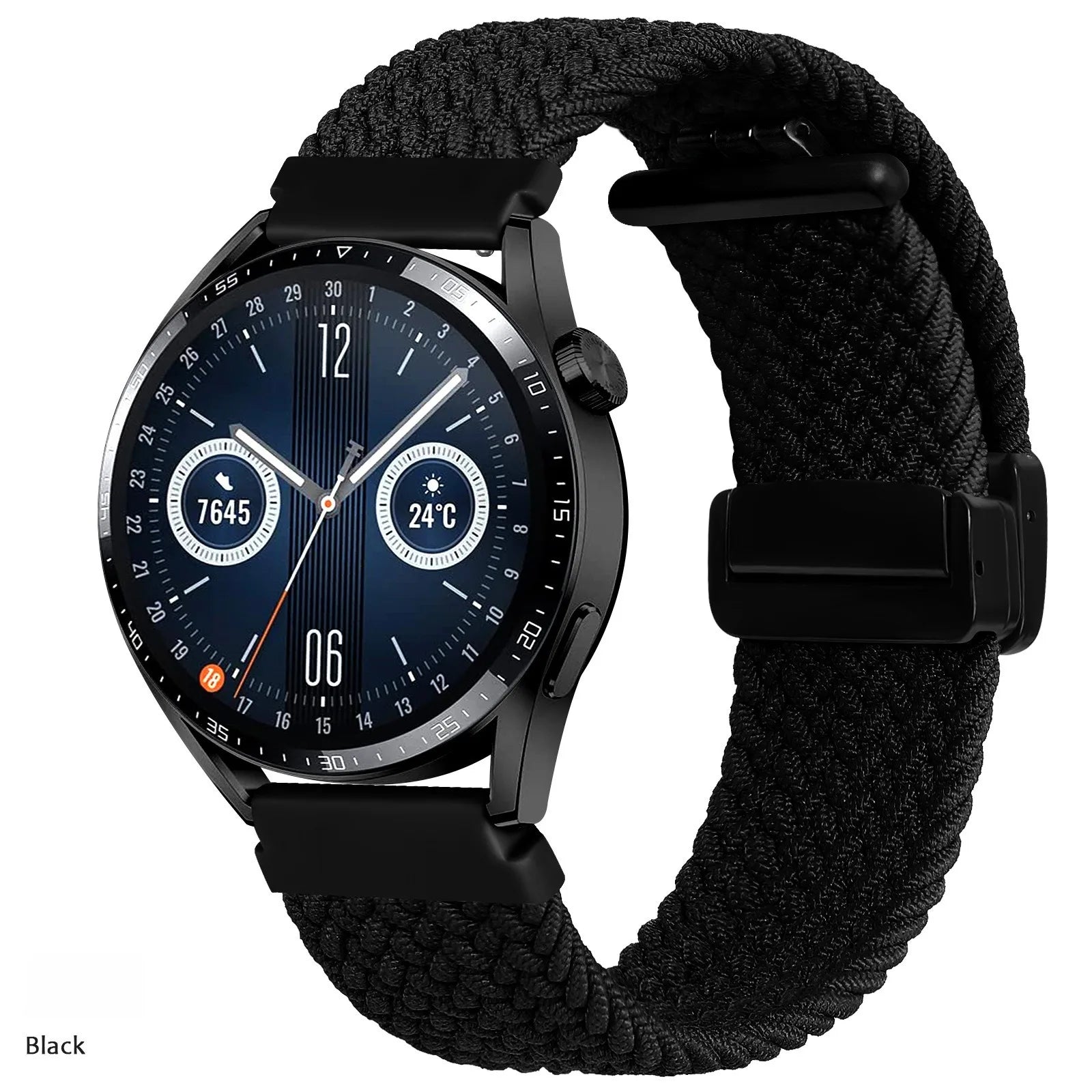 A Adjustable Nylon Braided Watch Strap with Folding Buckle Magnetic Wristband for Samsung Watch 5 6 7 Huawei GT5 GT6 Qme black 20mm