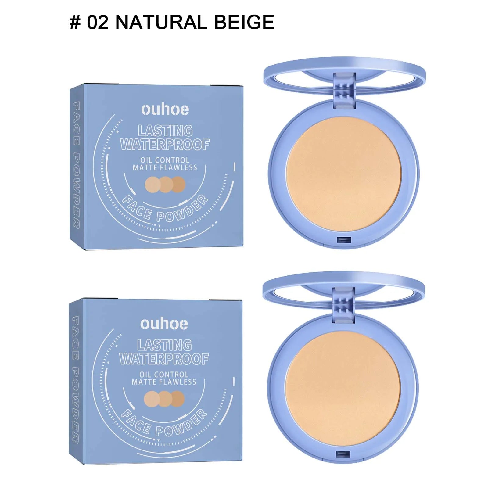 Face Setting Pressed Powder Invisible Pores Oil Control Waterproof Matte Long Lasting Natural Setting Powder Foundations Makeup Qme 2Pc natural beige