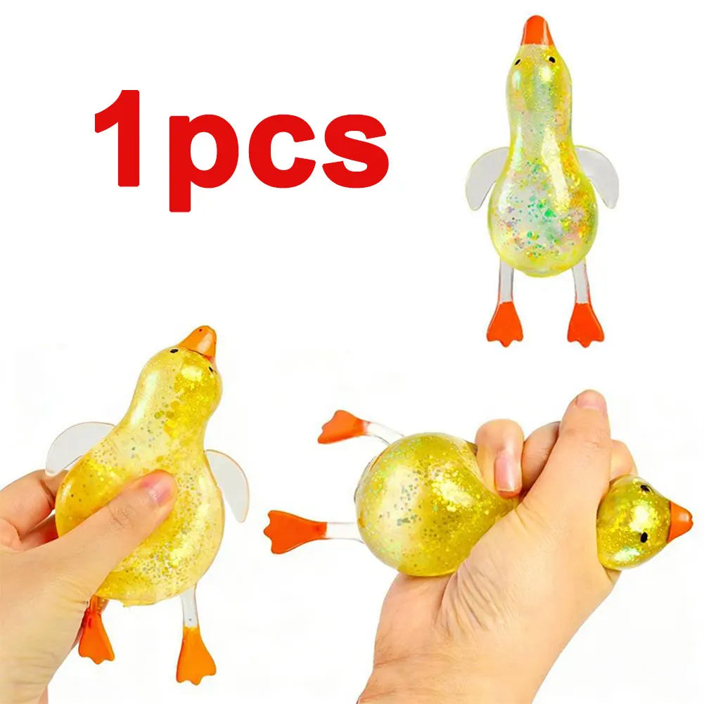 Stress Relief Squeeze Squishy Glitter Ducks Kids Fidget Toy Animal Qme yellow