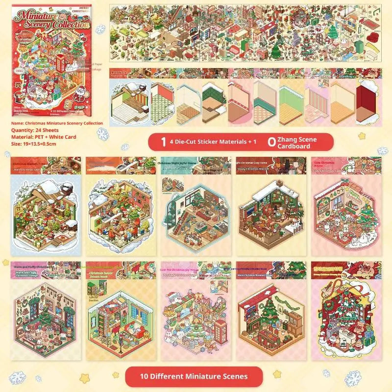 Cartoon Christmas Miniature Scene Diorama Stickers DIY Handmade Qme A2