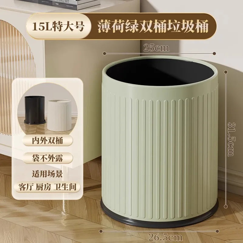 Trash Can 2 Compartments Large Capacity Modern Design Open Top Waste Bin for Living Room Kitchen Bedroom Office High Capacity Qme 15L-Circle Green