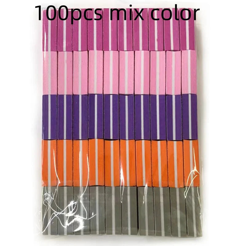 10/50/100pcs mix Double-sided Mini Nail File Blocks Colorful Sponge Nail Polish Sanding Buffer Strips Polishing Manicure Qme 100pcs mix color