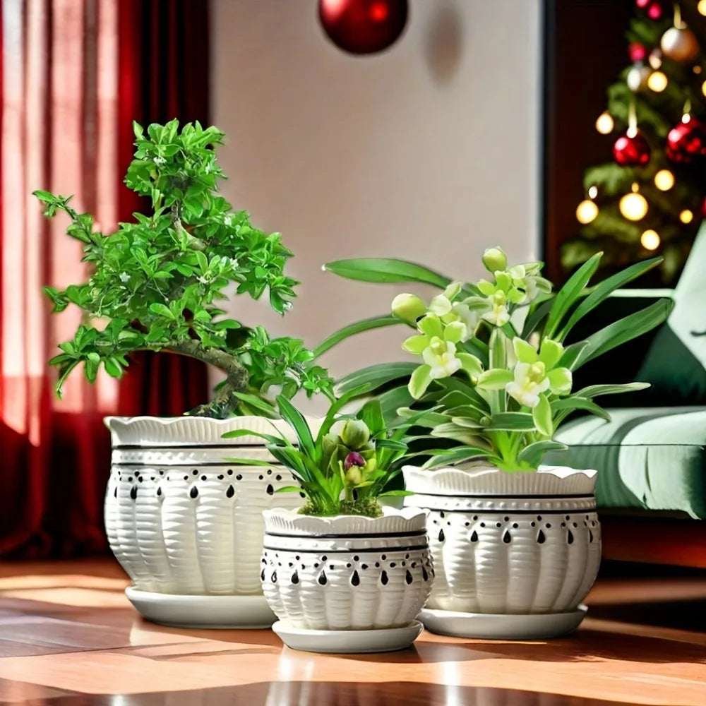 Ceramic Plant Pots Set of 3 Planters with Drainage Holes Flower Pot Outdoor Indoor Modern Decor for Garden Succulent Pots Qme