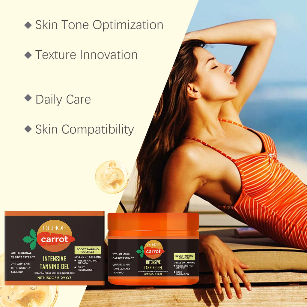 Carrot Tanning Gel Hydrating Lightweight Fast Absorbing Bronzing Gel Moisturizing Natural Sunless Tan Enhancer for Face & Body Qme