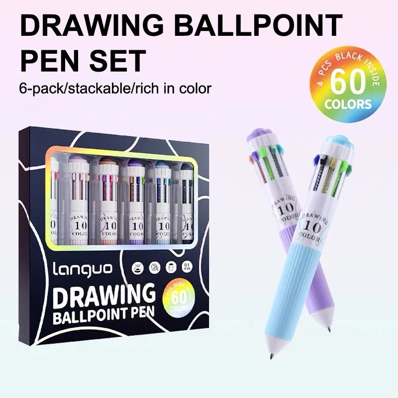 60 Cartoon Ballpoint Pens Soft Grip Press Multicolor Writing Pen Qme