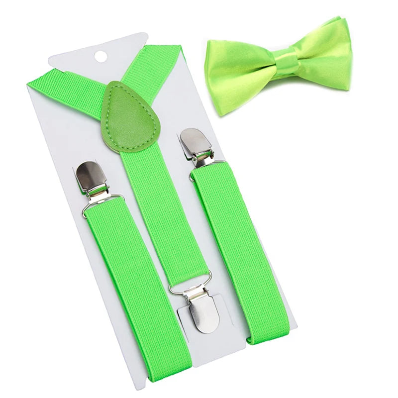 Suspenders Bowtie Kids Boy Girl Childrens Christmas Designer Qme light green