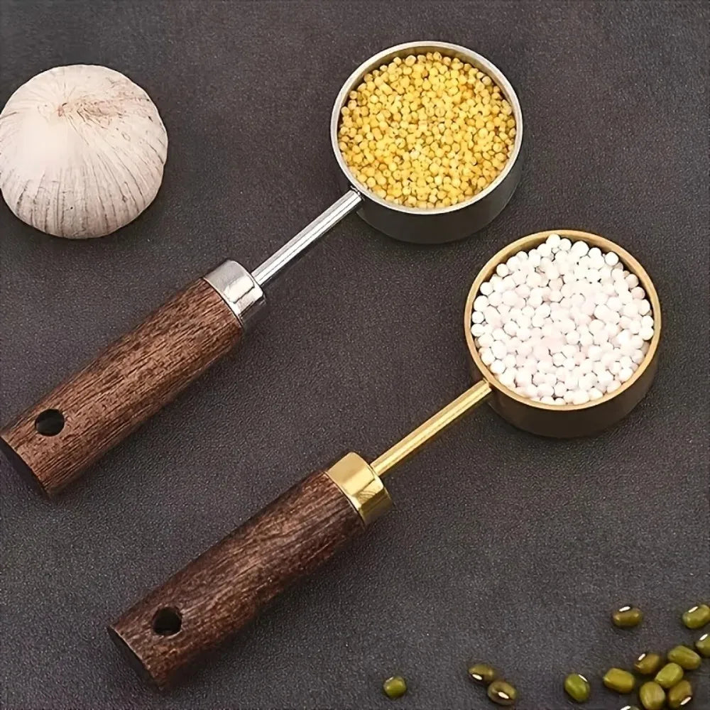 Wooden Coffee Scoop Stainless Steel Long Handle Measuring Spoon Qme