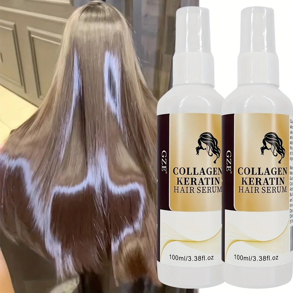 2 Pack GZE Collagen Keratin Hair Serum For Silky Hair Deep Conditioning Hydrating Repair Split Ends Anti-Breakage Qme