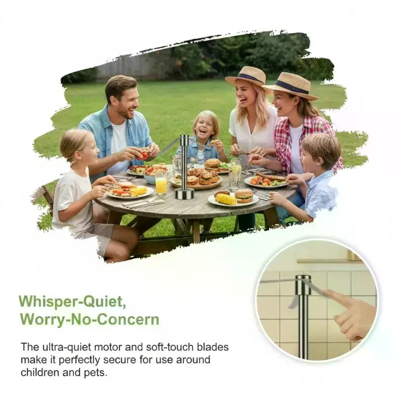 Portable Stainless Steel Fly Repellent Fan Silent Battery Power Qme