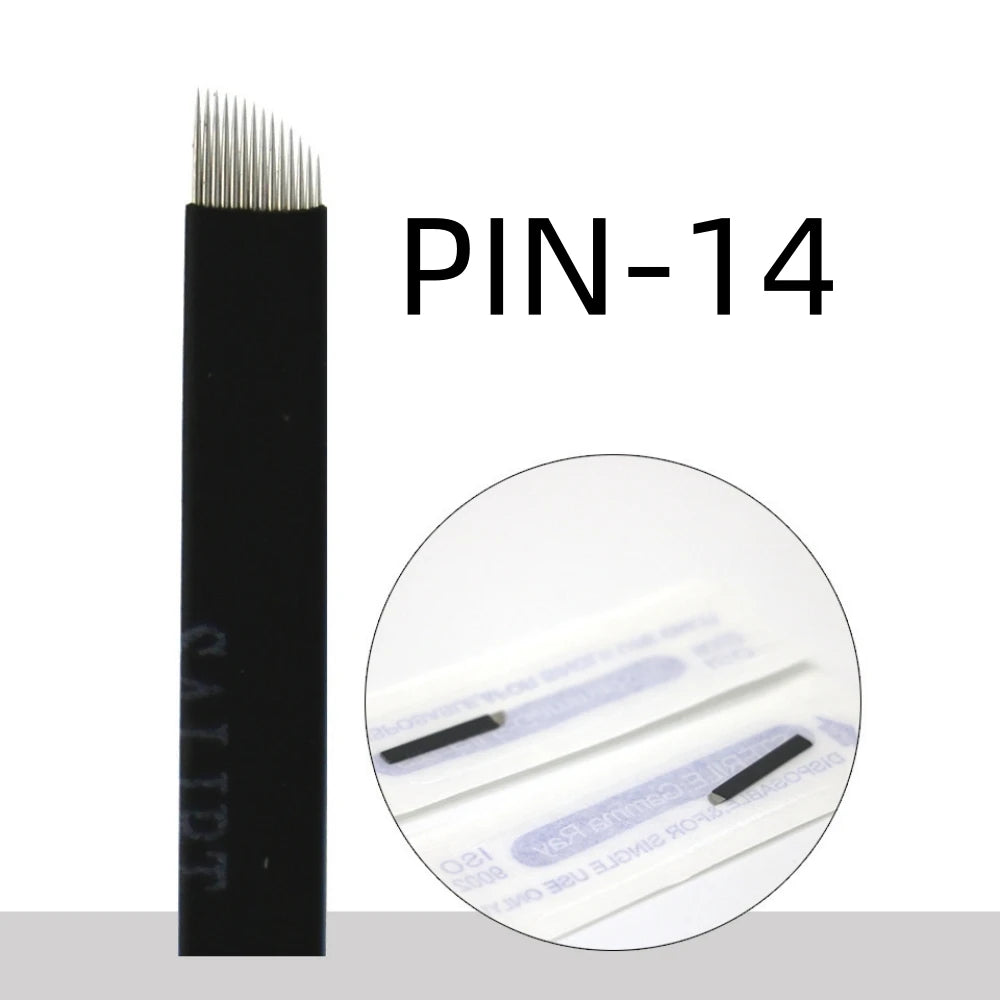50PCS Black Microblading Needles PMU Tattoo Needles Permanent Makeup Blade 9Pin 12 14 16 U18 Manual Eyebrow Pen Blades Qme Flex 14pin Lot Of 50PCS