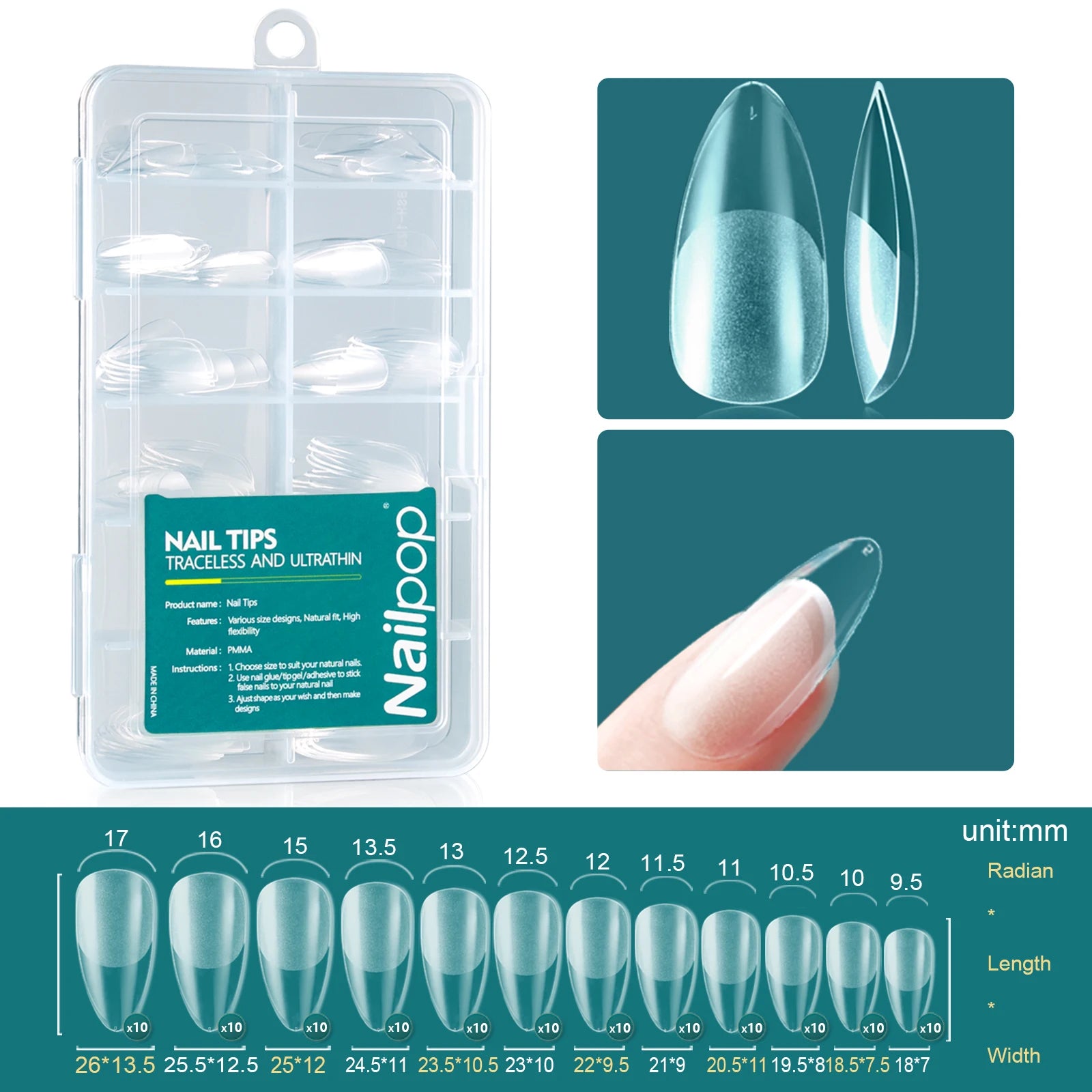 Nailpop Soft Gel Tips Nails Acrylic Material Medium Almond Coffin Qme M-Almond 120