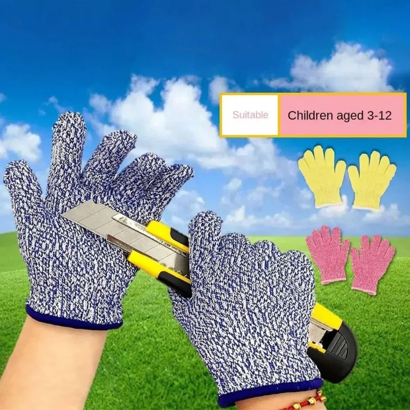 2PCS Kids HPPE Level 5 Cut Resistant Gloves Woodworking Labor Class Protection for Boys Girls Preschool Primary School Students Qme