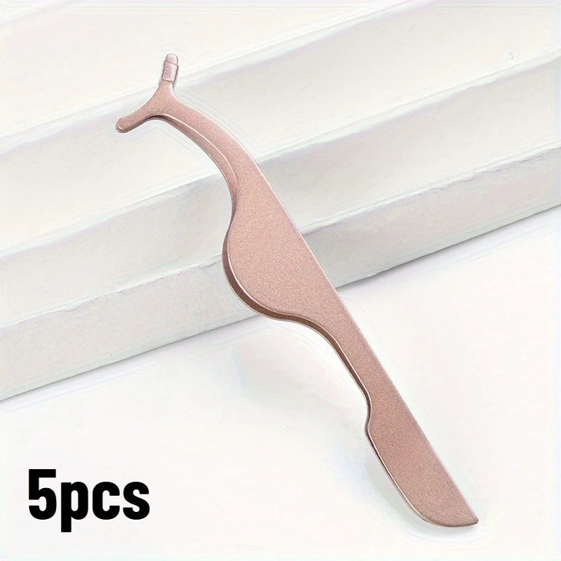 5pcs Lipstick applicator, artificial eyelash adhesive forceps, eyelash curler, eyebrow clip, eyebrow comb Qme Pink