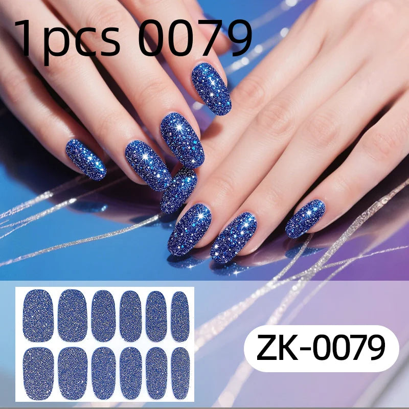 Nail Full Wrap Stickers Nail Glitter Self Adhesive Gel Nail Sticker for Women Home DIY Nail Supplies Manicure Kit Qme 1pcs 0079
