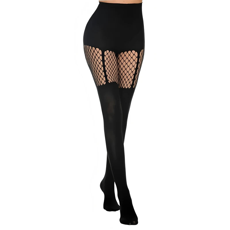 Fashion Black Hollow-out Goth Fishnets Pantyhose Faux Thigh Tights Qme B One Size