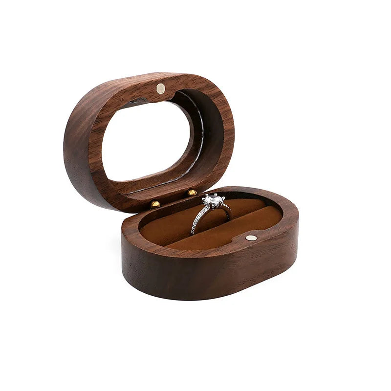 Hot Sale Solid Wood Jewelry Organizer (Black Walnut) - Jewelry Display for Earrings Couples Rings Jewelry Case Valentine Gift Qme Win-OvalBrownSingle