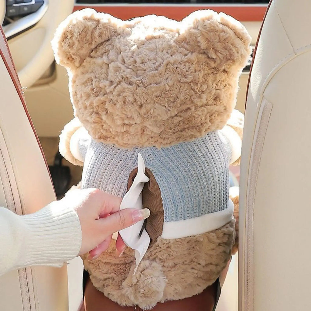 1pcs Car Tissue Box Auto Cartoon Trush Can 2-in-1 Leakproof Plush Bear Tissue Holder And Trash Can For Vehicle Home Travel Qme