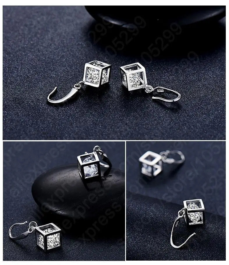 Trendy Design Jewelry Set For Women 925 Sterling Silver Color Jewelry Set Square Pendant Necklace Earrings Wholesale Promotion Qme