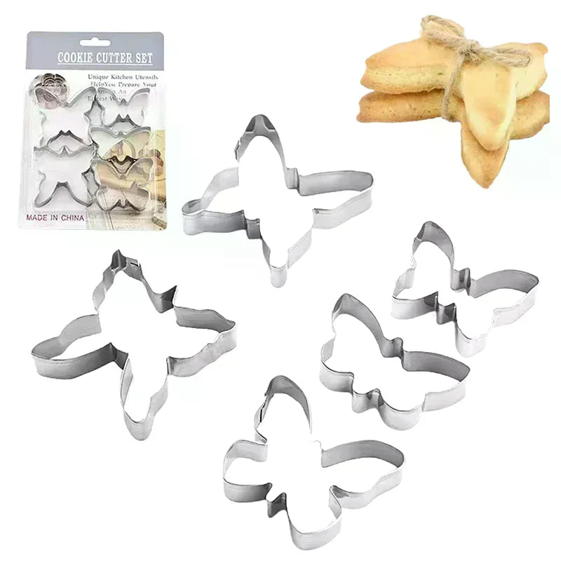 5Pcs/Set Stainless Steel Biscuit Mold Set Butterfly Cookie Cutter DIY Cake Decoration Tool Chocolate Pastry Baking Snacks Mold Qme