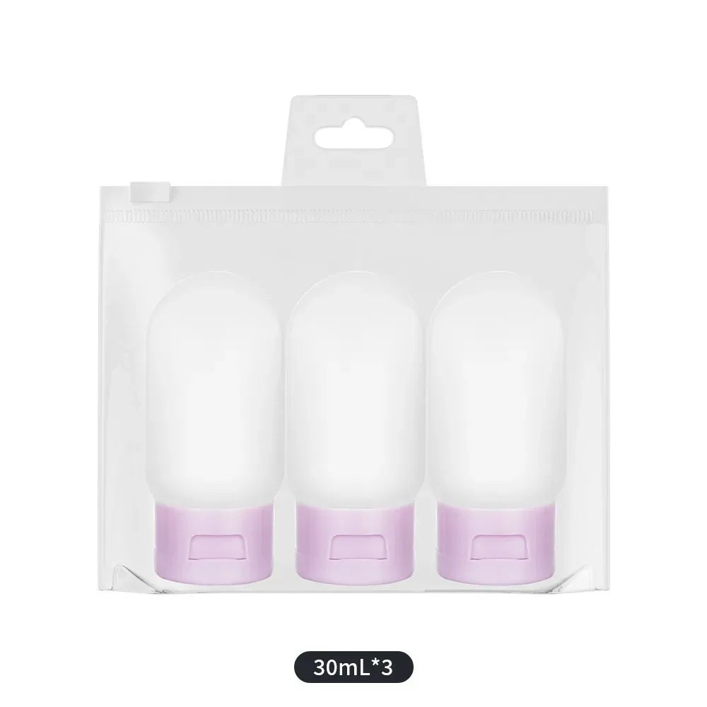 Leakproof Travel Bottles TSA-Approved Refillable Flip Shampoo Qme Purple 30mLx3