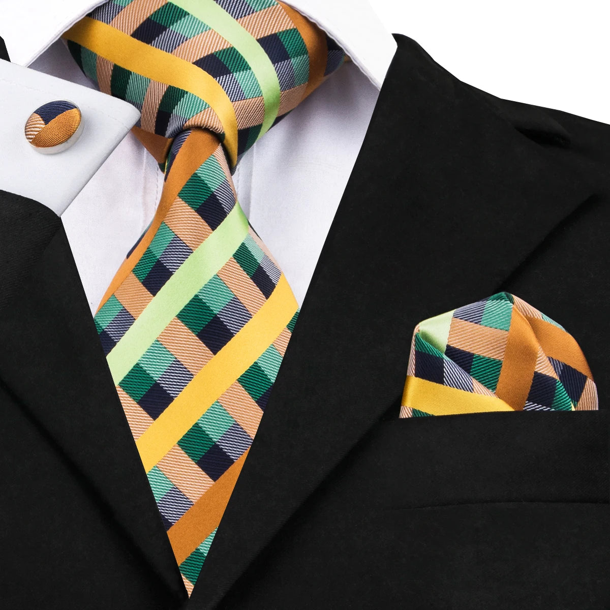 Hi-Tie Designer Mens Tie Luxury Handmade Geometric Necktie Silk Woven Tie Set For Men Business Wedding Neck Tie Square Cufflinks Qme SN-1063