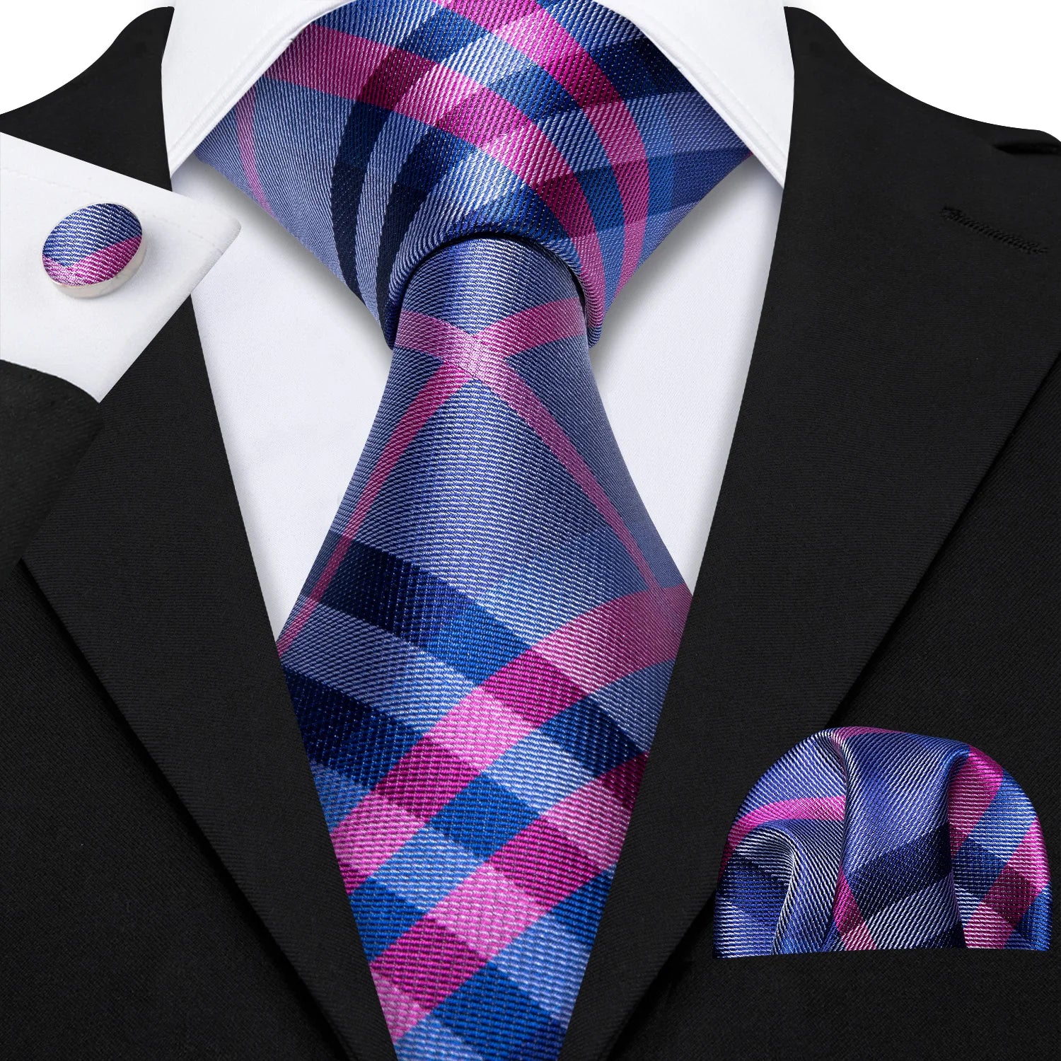 Professional Mens 3-Piece Suit Necktie Pocket Square Cufflinks Qme DPTH-HT-LDSN0467