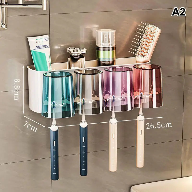Multifunctional Toothbrush Holder Mug Wall Mounted Perforation-free Qme A2